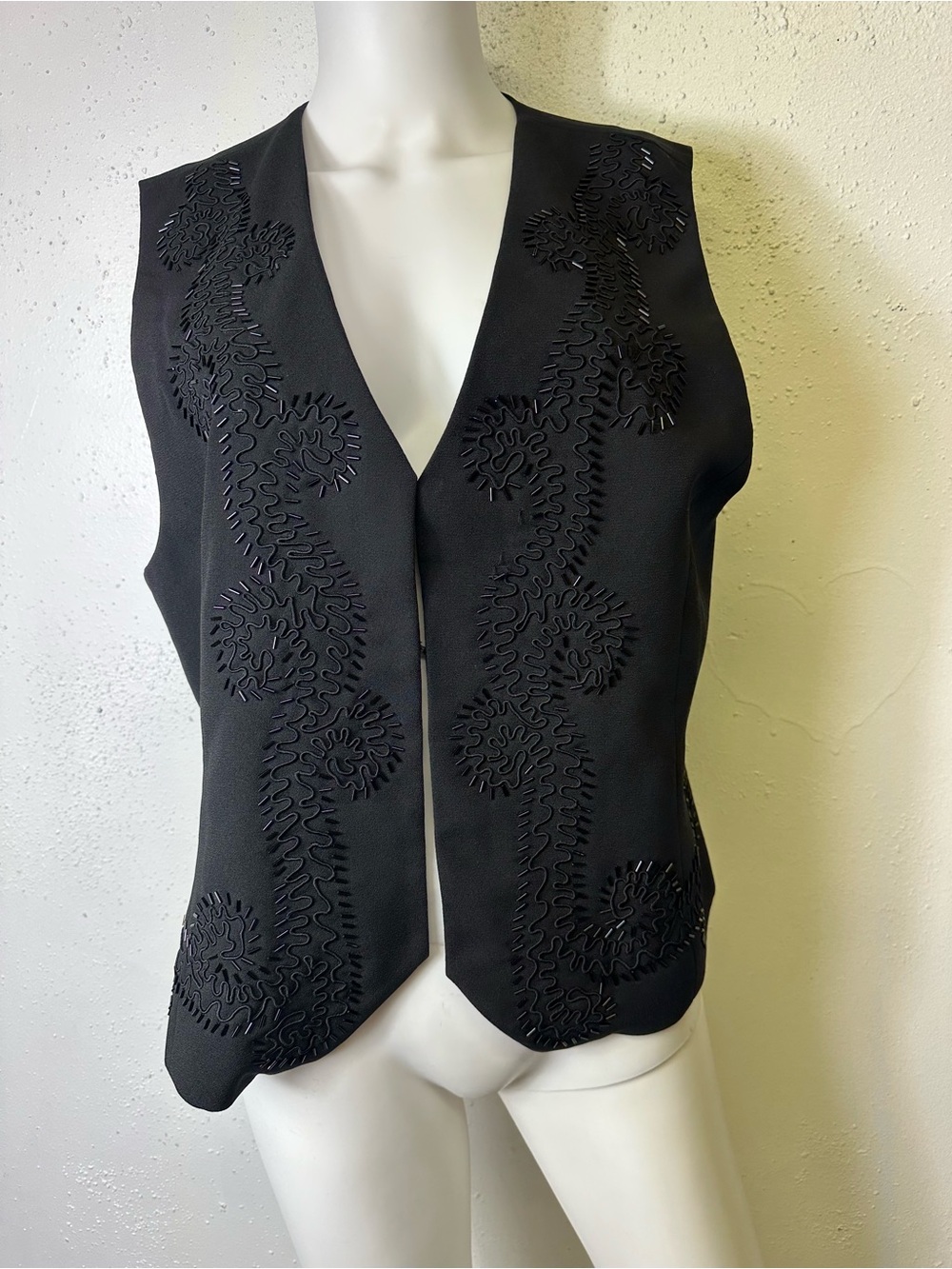 Alfred Dunner Black Embroidered V-Neck Vest